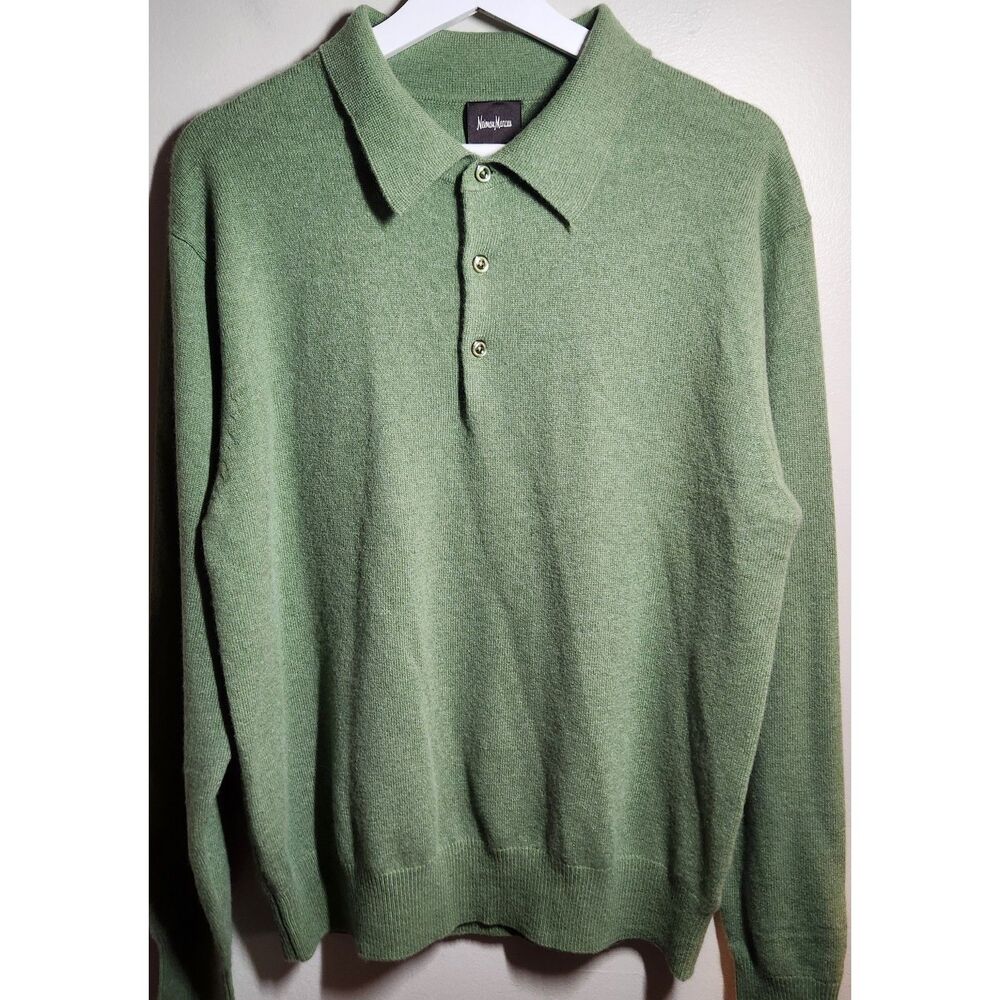 Neiman Marcus Celery Green 100% Cashmere Collared Sweater, Men's Size Medium